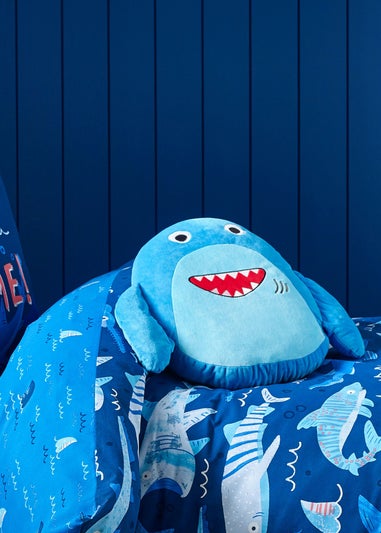Catherine Lansfield Sheldon the Shark 3D Blue Shaped Cushion (46x42cm)
