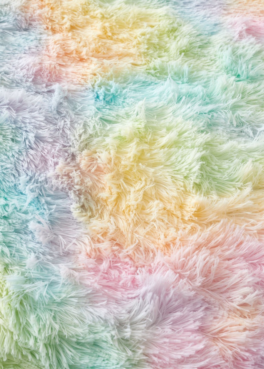 Catherine Lansfield Rainbow Cuddly Deep Pile Faux Fur Duvet Cover Set Pastel