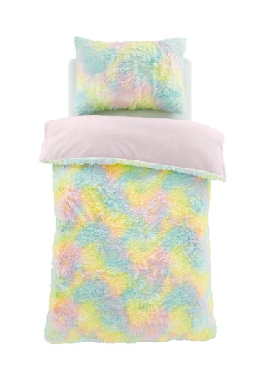 Catherine Lansfield Rainbow Cuddly Deep Pile Faux Fur Duvet Cover Set Pastel