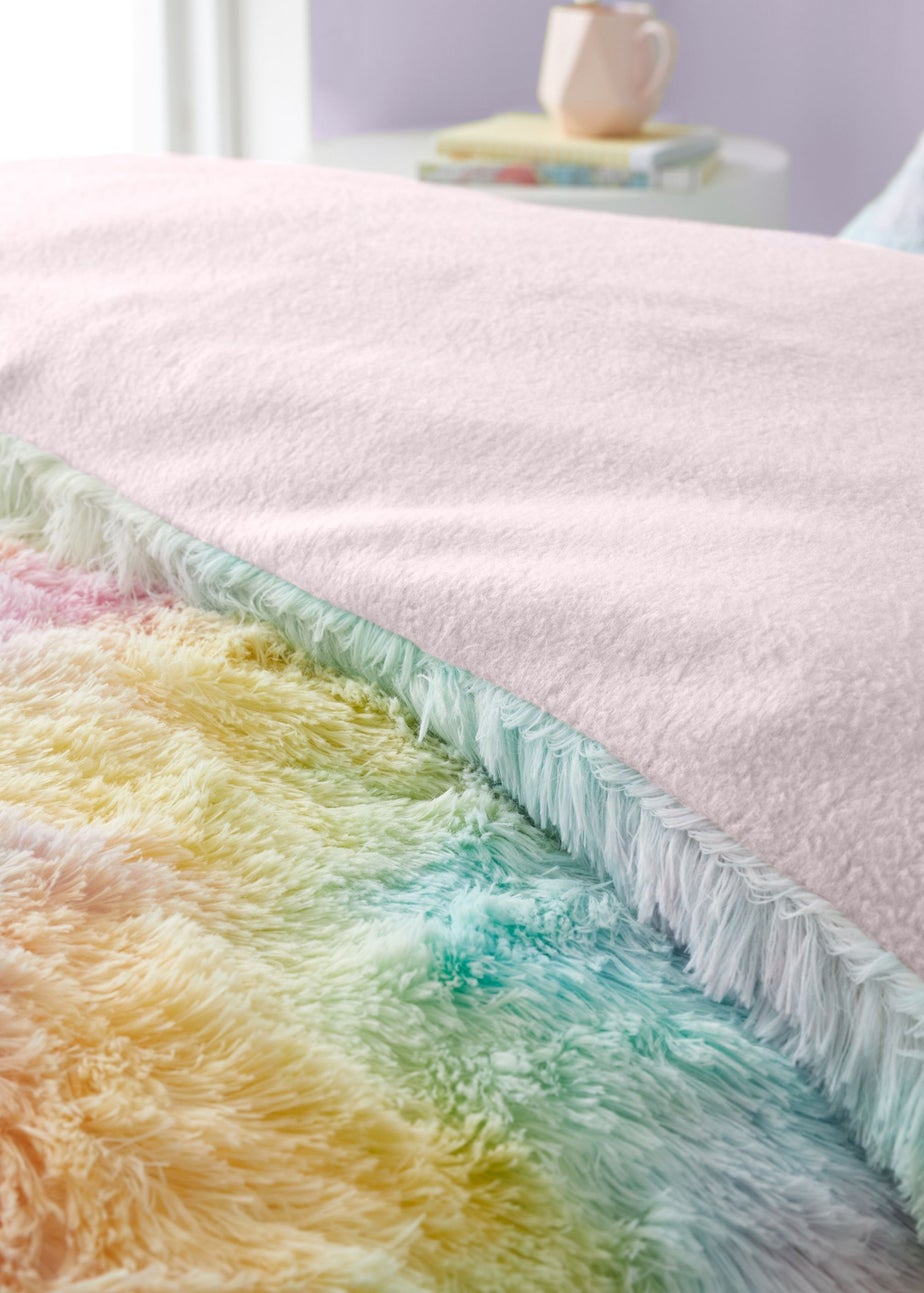 Catherine Lansfield Rainbow Cuddly Deep Pile Faux Fur Duvet Cover Set Pastel