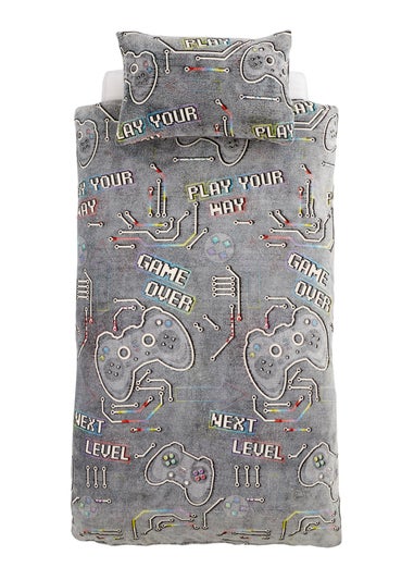Catherine Lansfield Game Over Glow in the Black Fleece Duvet Cover Set