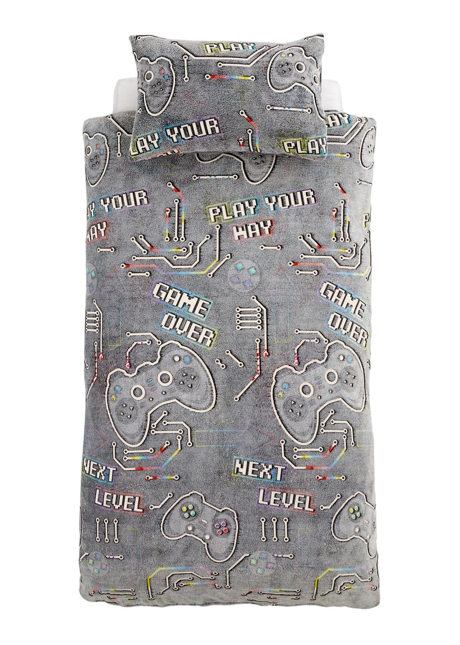 Catherine Lansfield Game Over Glow in the Black Fleece Duvet Cover Set