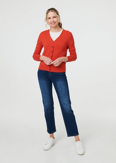 Izabel London Orange Cropped Button Up Slim Knit Cardigan