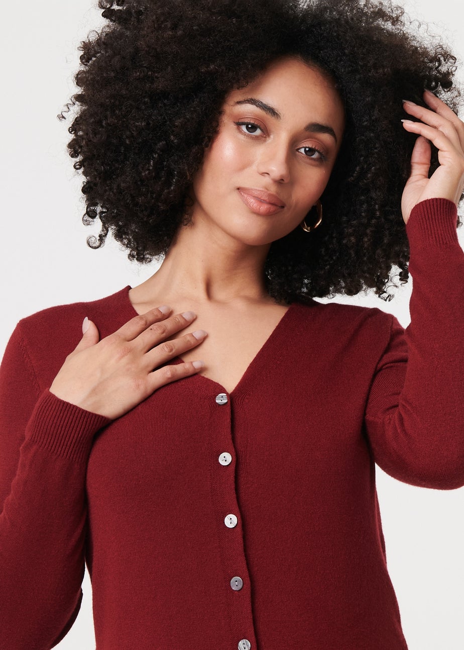 Izabel London Red Cropped Button Up Slim Knit Cardigan