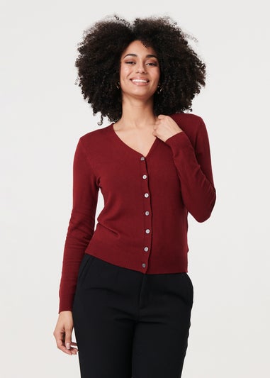 Izabel London Red Cropped Button Up Slim Knit Cardigan