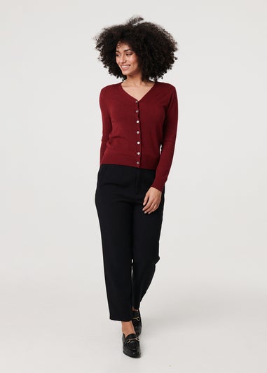 Izabel London Red Cropped Button Up Slim Knit Cardigan
