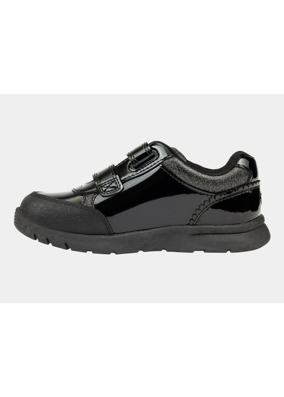 ToeZone Girls Black Isla Patent Heart Rip Tape School Shoes