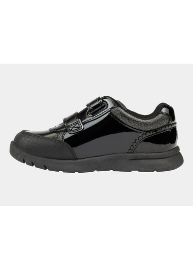 ToeZone Girls Black Isla Patent Heart Rip Tape School Shoes