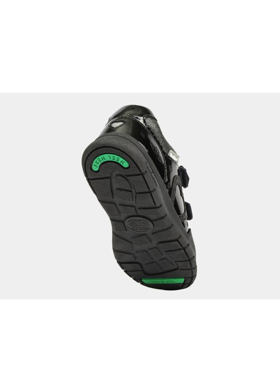 ToeZone Girls Black Isla Patent Heart Rip Tape School Shoes