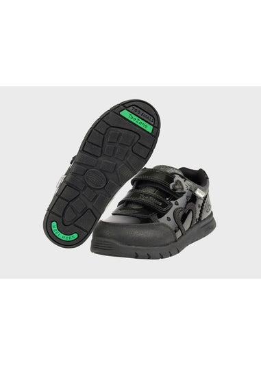ToeZone Girls Black Isla Patent Heart Rip Tape School Shoes