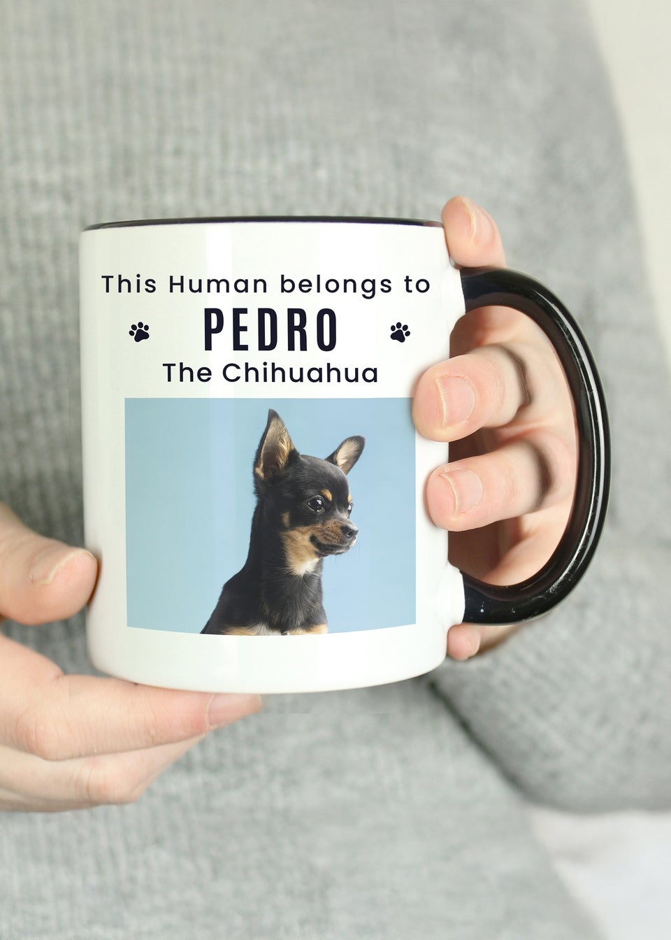 Personalised Memento Company Pet Photo Upload Black Handled Mug