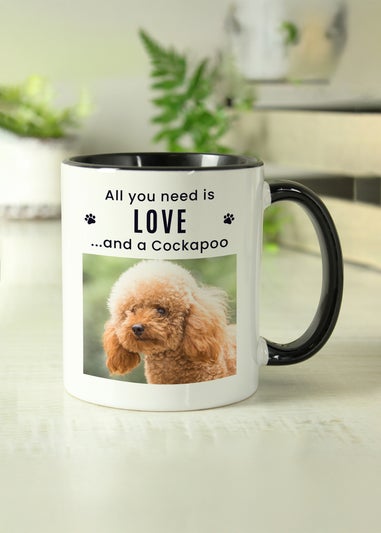 Personalised Memento Company Pet Photo Upload Black Handled Mug