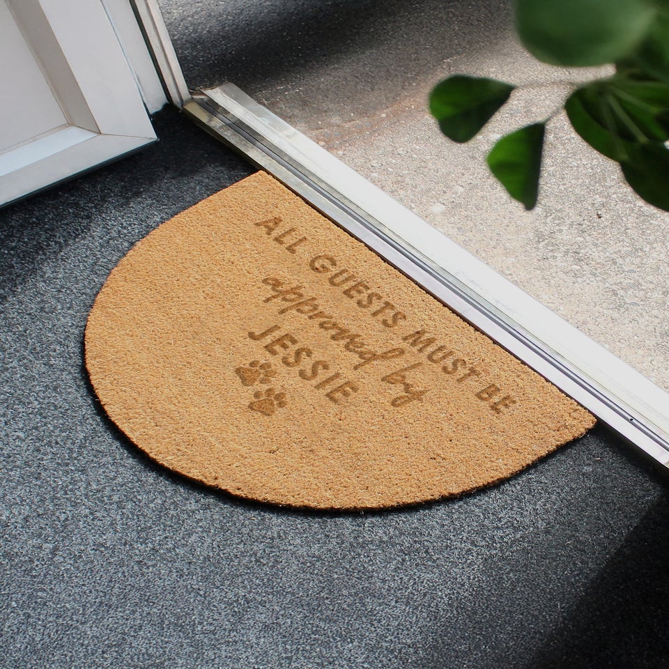 Personalised Memento Company Approved By The Pet Brown Half Moon Indoor Doormat