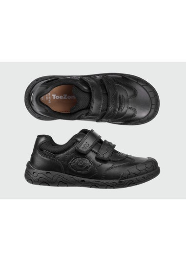 ToeZone Boys Black Luca Dinosaur Rip Tape School Shoes