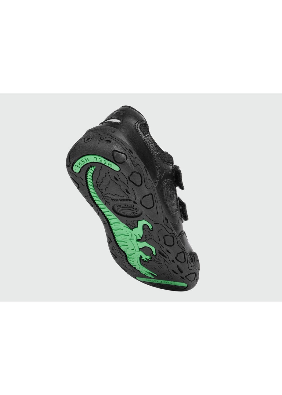 ToeZone Boys Black Luca Dinosaur Rip Tape School Shoes