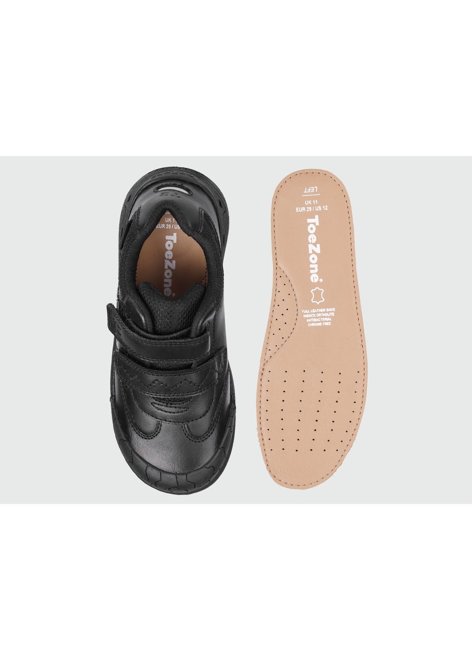 ToeZone Boys Black Luca Dinosaur Rip Tape School Shoes