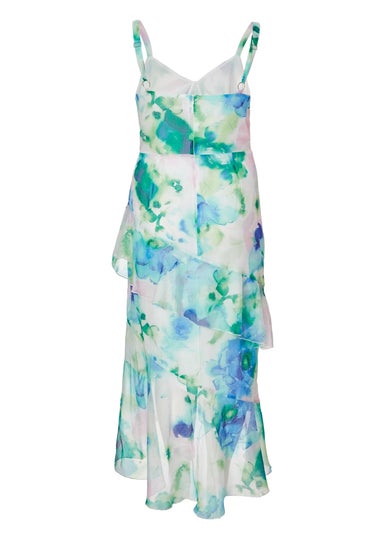 Quiz Blue Curve Floral Chiffon Midaxi Dress