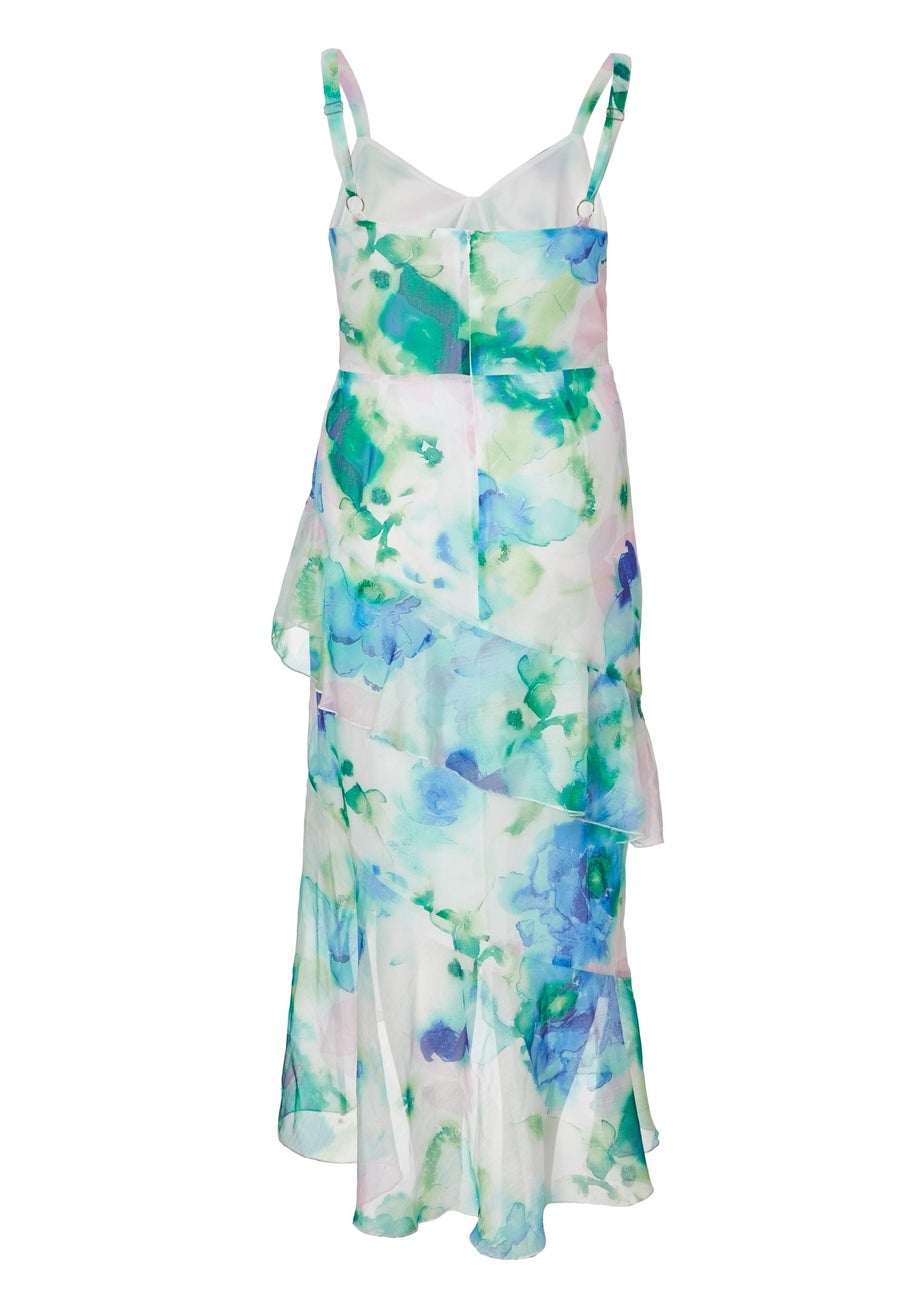 Quiz Blue Curve Floral Chiffon Midaxi Dress