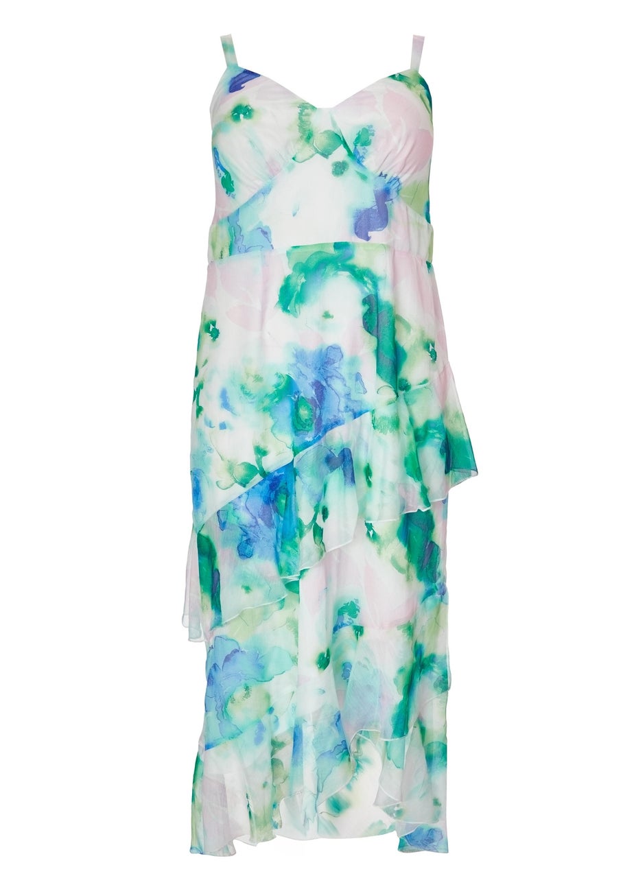Quiz Blue Curve Floral Chiffon Midaxi Dress
