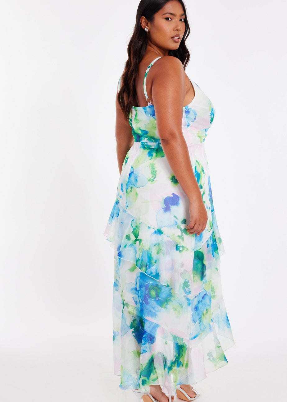 Quiz Blue Curve Floral Chiffon Midaxi Dress