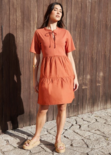 Threadbare Terracotta Tiered Jersey Poplin Mini Dress