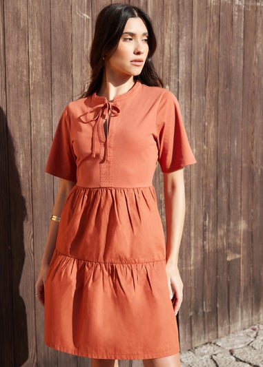 Threadbare Terracotta Tiered Jersey Poplin Mini Dress