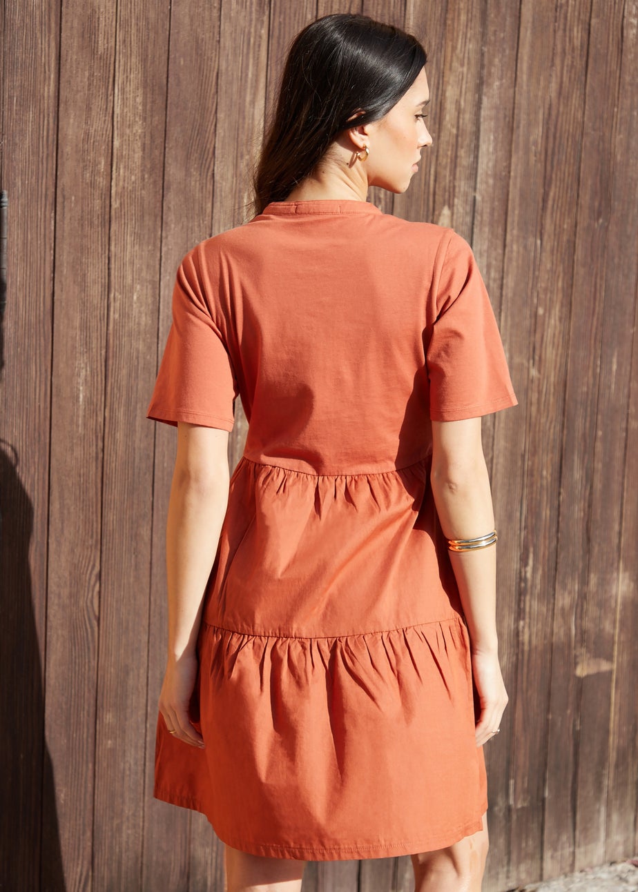 Threadbare Terracotta Tiered Jersey Poplin Mini Dress
