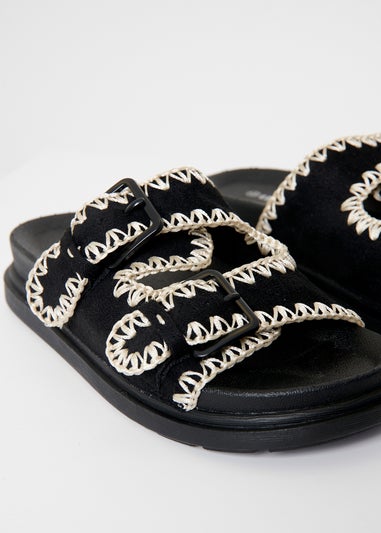 Threadbare Black Contrast Stitch Chunky Sliders