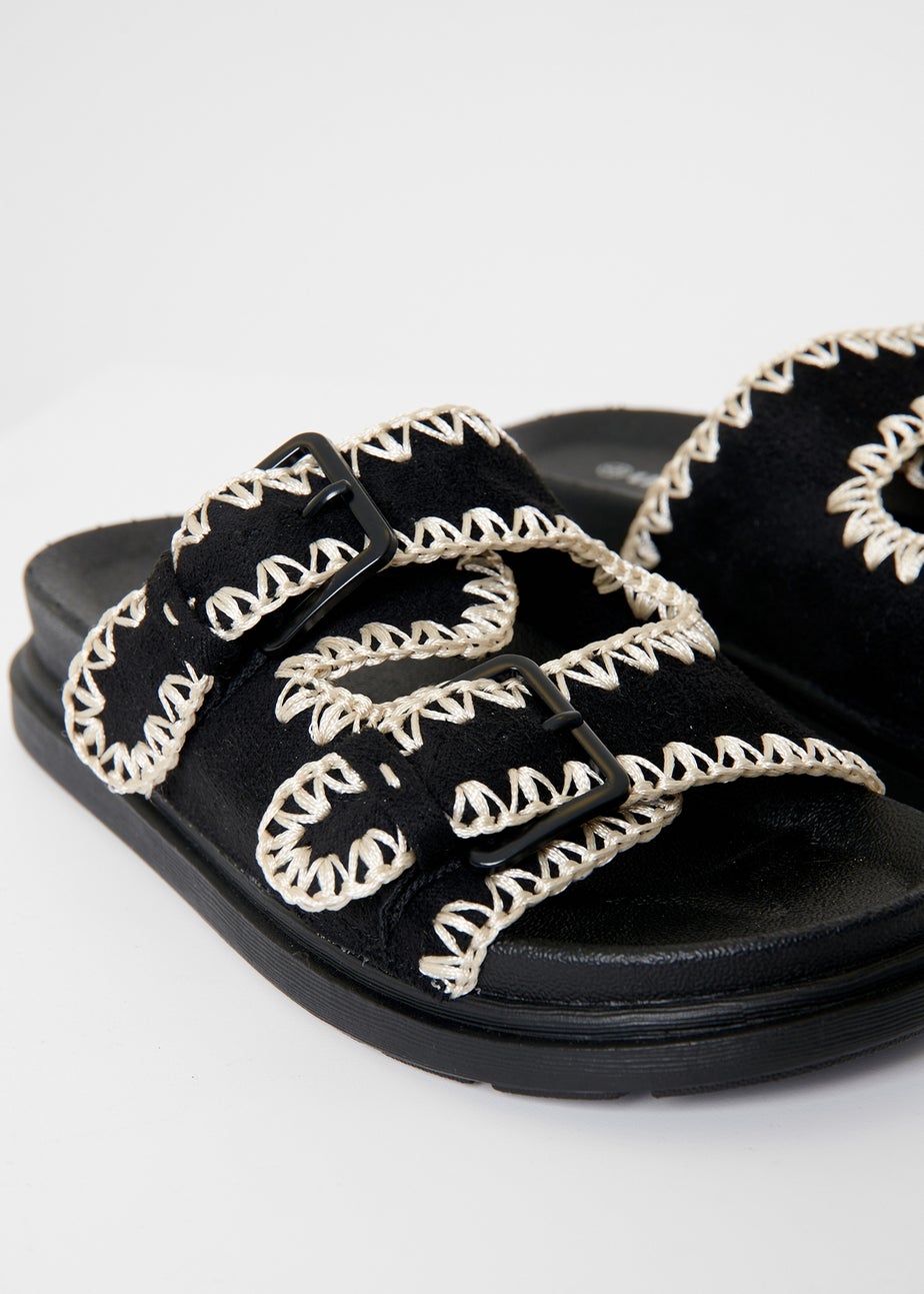 Threadbare Black Contrast Stitch Chunky Sliders