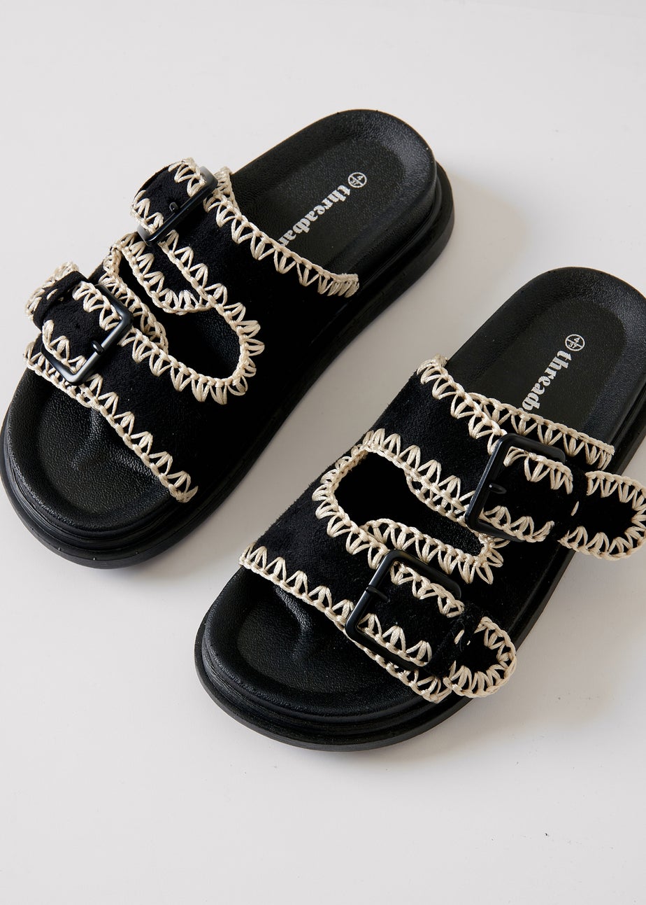 Threadbare Black Contrast Stitch Chunky Sliders