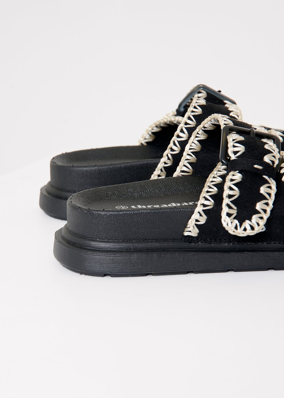 Threadbare Black Contrast Stitch Chunky Sliders