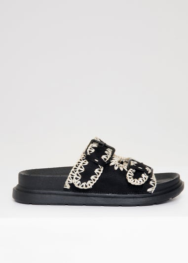 Threadbare Black Contrast Stitch Chunky Sliders