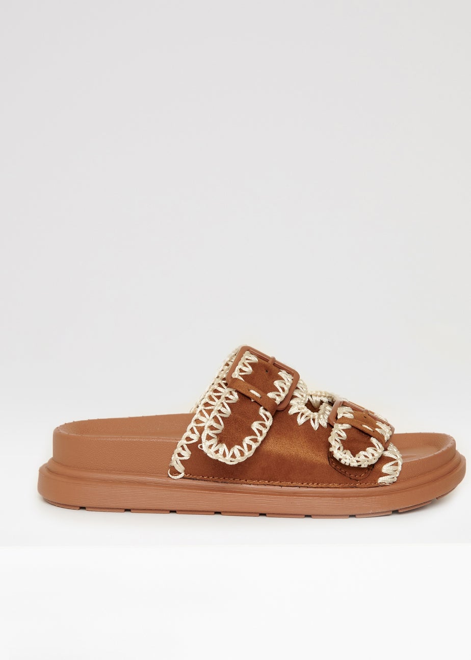 Threadbare Tan Contrast Stitch Chunky Sliders