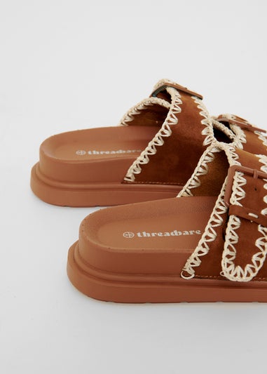Threadbare Tan Contrast Stitch Chunky Sliders