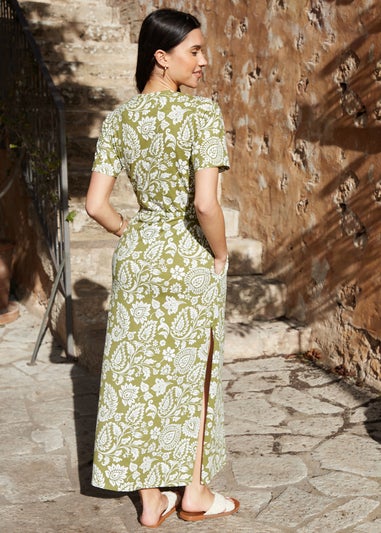 Threadbare Khaki Ruched Waist Jersey Midi Dress