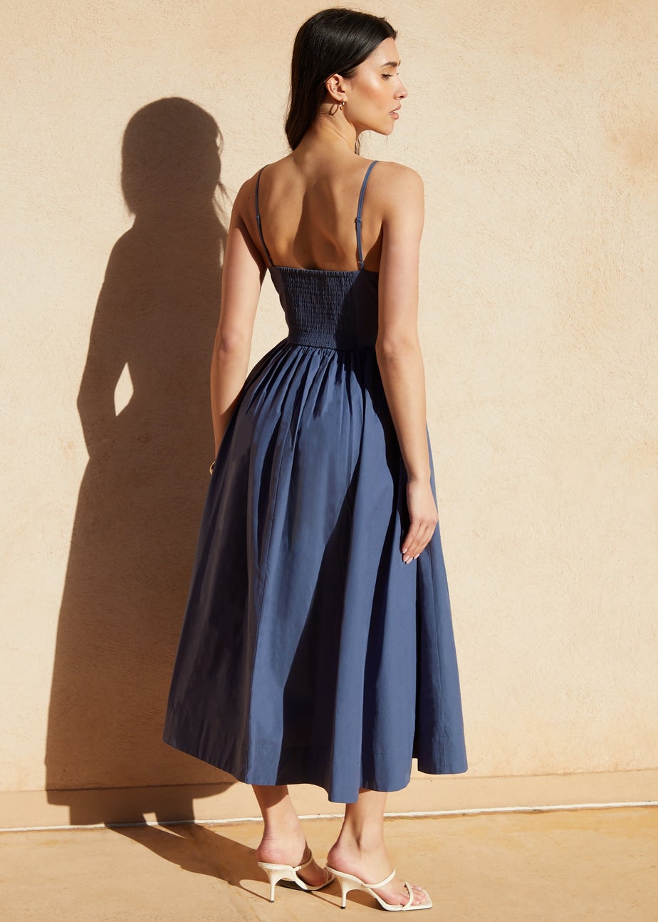 Threadbare Blue V Neck Fit & Flare Midi Dress