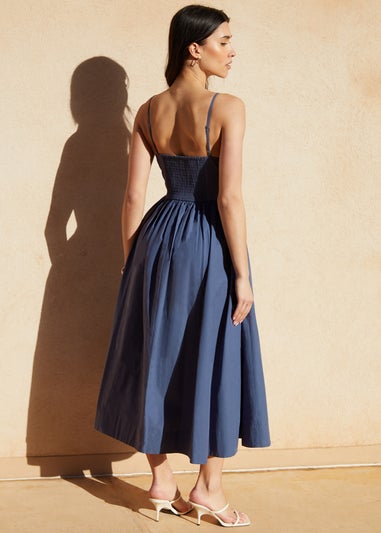 Threadbare Blue V Neck Fit & Flare Midi Dress