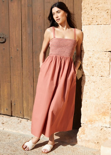 Threadbare Pink Shirred Midaxi Dress