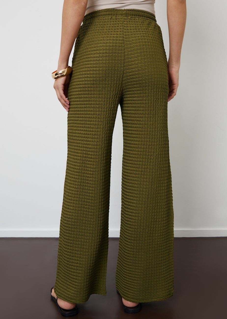 Threadbare Khaki Textured Jersey Wide Leg Trousers