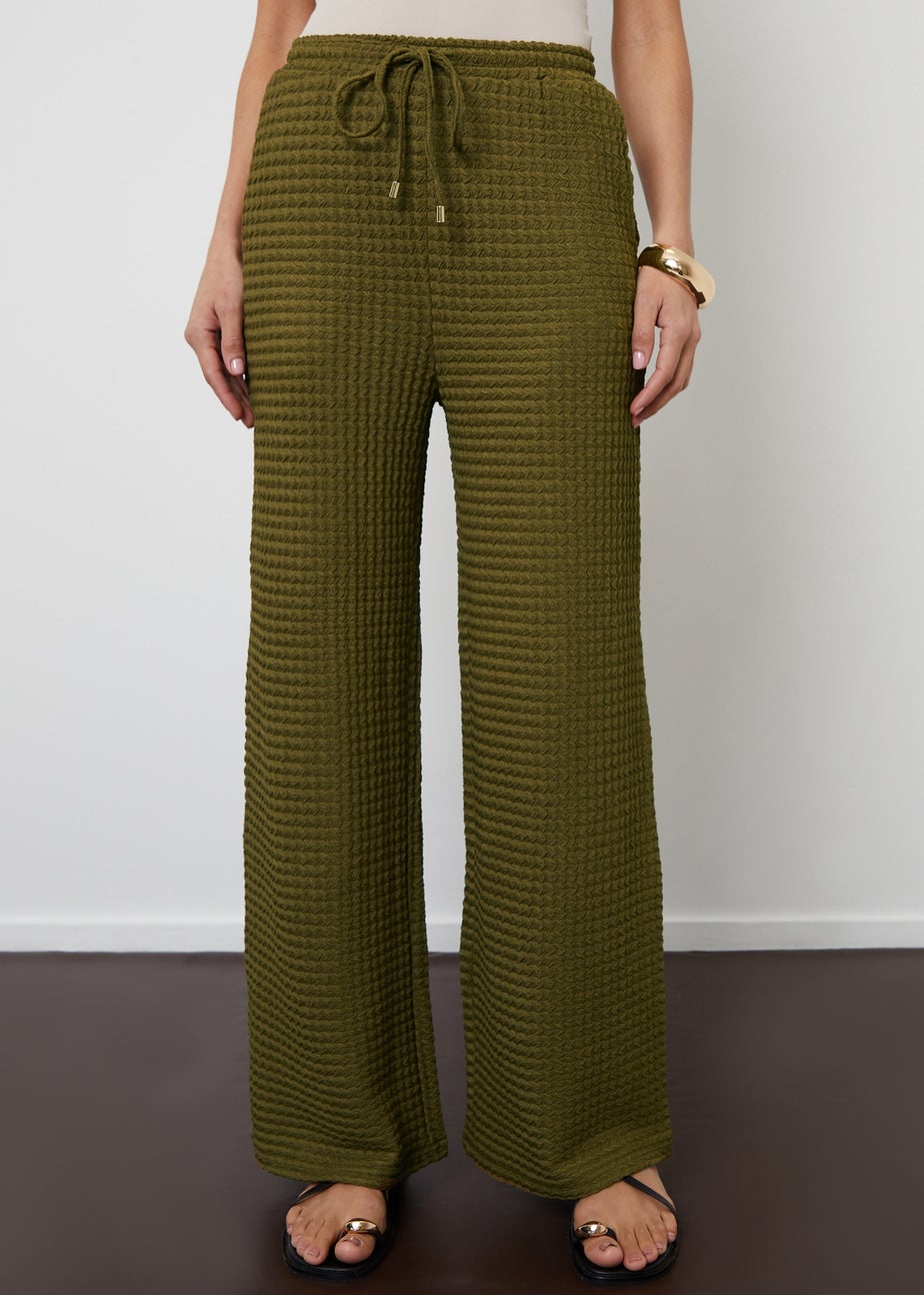 Threadbare Khaki Textured Jersey Wide Leg Trousers