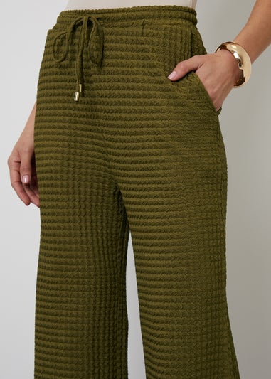 Threadbare Khaki Textured Jersey Wide Leg Trousers