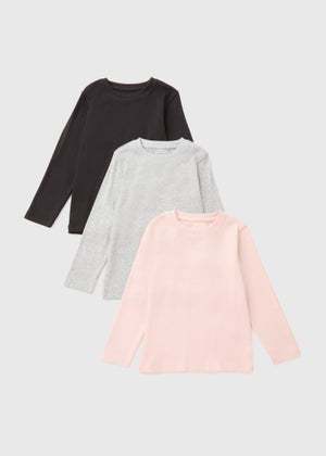 3 Pack Girls Pink Core Long Sleeve Tops (1-7yrs)