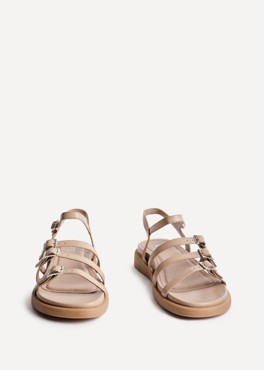 Linzi Twilight Sand Faux Leather Triple Buckle Footbed Sandals