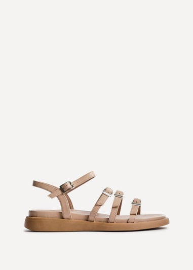 Linzi Twilight Sand Faux Leather Triple Buckle Footbed Sandals