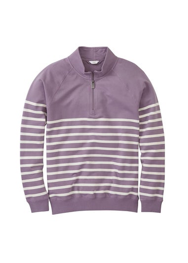 Cotton Traders Mauve Stripe Half Zip Sweatshirt