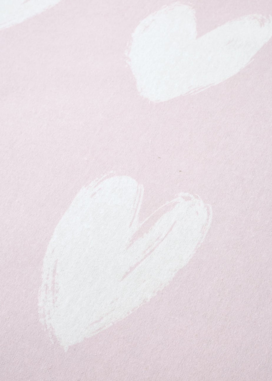 Catherine Lansfield Brushed Cotton Hearts Pink White Fitted Sheet
