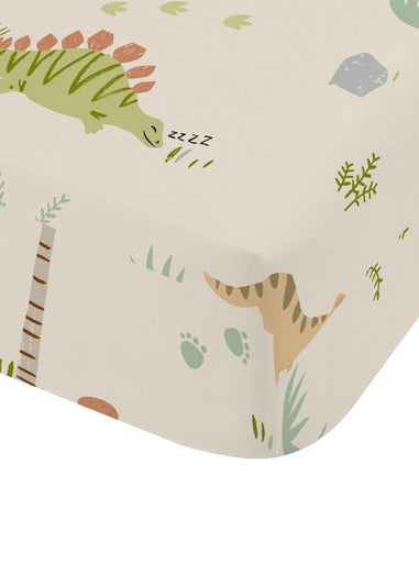 Catherine Lansfield Sleepy Dino Natural Green Fitted Sheet