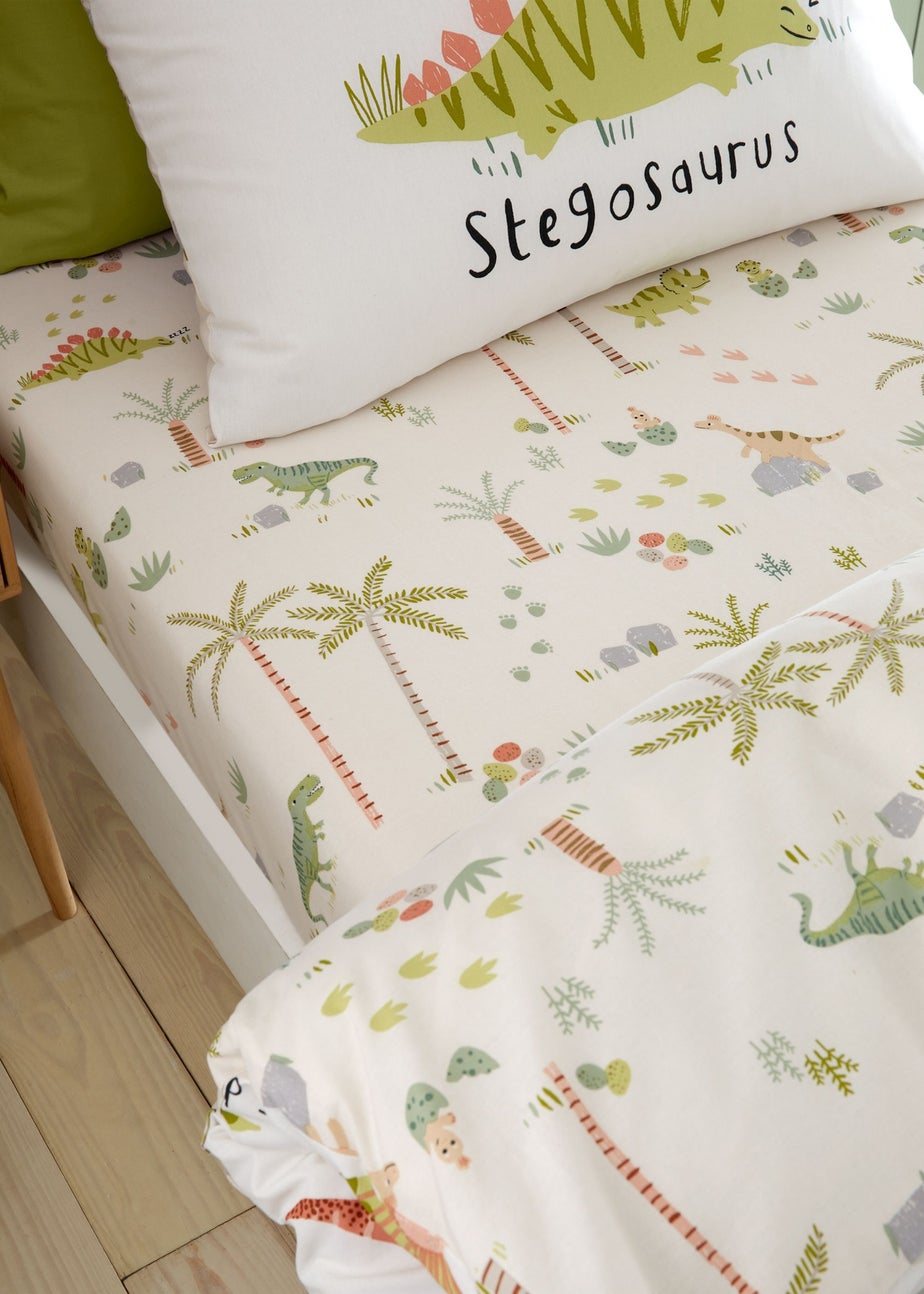 Catherine Lansfield Sleepy Dino Natural Green Fitted Sheet