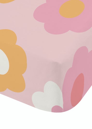 Catherine Lansfield Retro Daisy Pink Yellow Fitted Sheet
