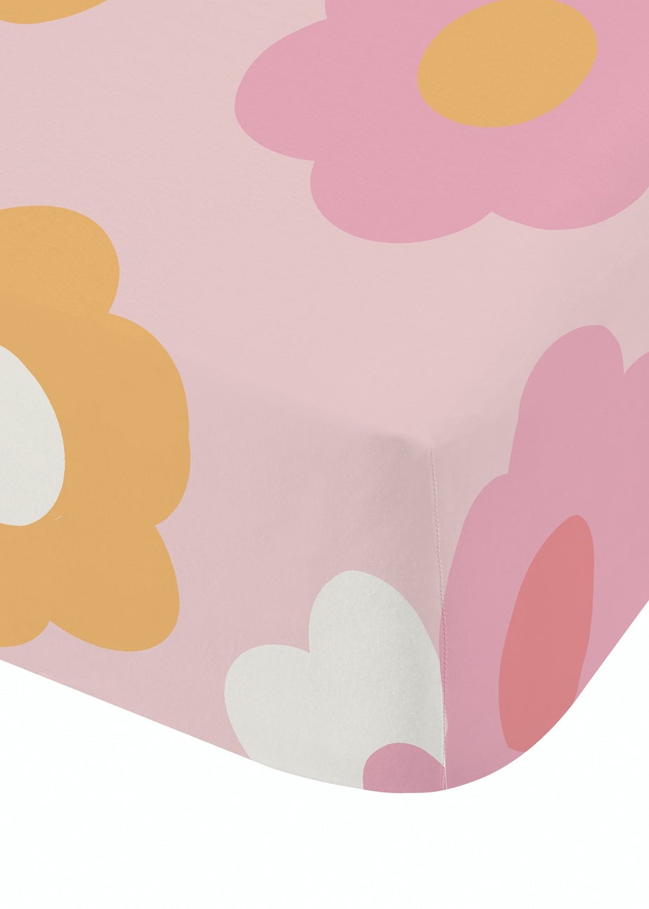 Catherine Lansfield Retro Daisy Pink Yellow Fitted Sheet